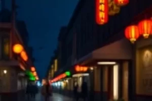 欧美电影首屏主推横版画面：雨夜放映厅外的长街与暖黄灯箱
