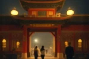 《镜厅里的双人舞》横版配图：镜面大厅中相向而立的两个身影